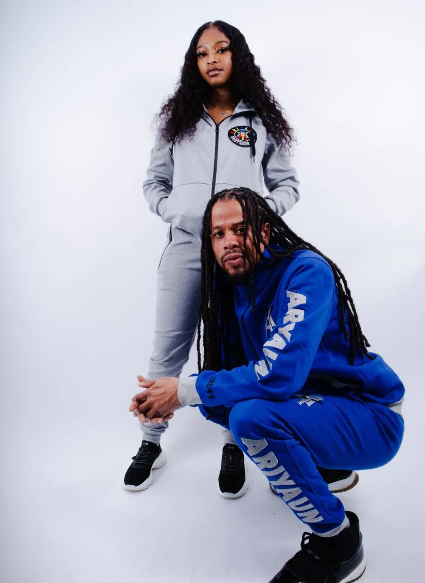 Founder and model in Ariyaun tracksuits