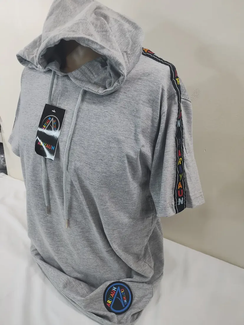 Grey T-shirt hoodie with Multi Color